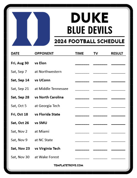 Duke Football Roster & 2025 Schedule