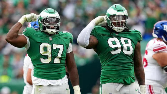 Philadelphia Eagles' Defensive Line Faces Challenges as Jalen Carter and Lane Johnson Sit Out