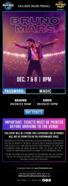 Bruno Mars Presale: Everything Fans Need to Know