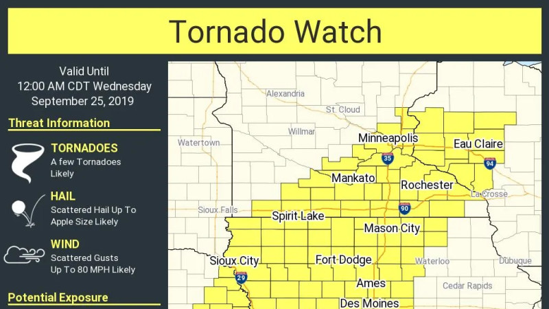 Weather Alerts and Forecasts as Tornado Threat Looms Over Des Moines