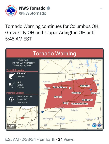 Franklin County Tornado Warning Sends Columbus Residents Scrambling