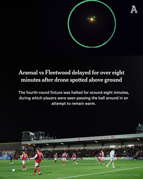 Drone Halts Fleetwood vs Arsenal Carabao Cup Match at Highbury Stadium