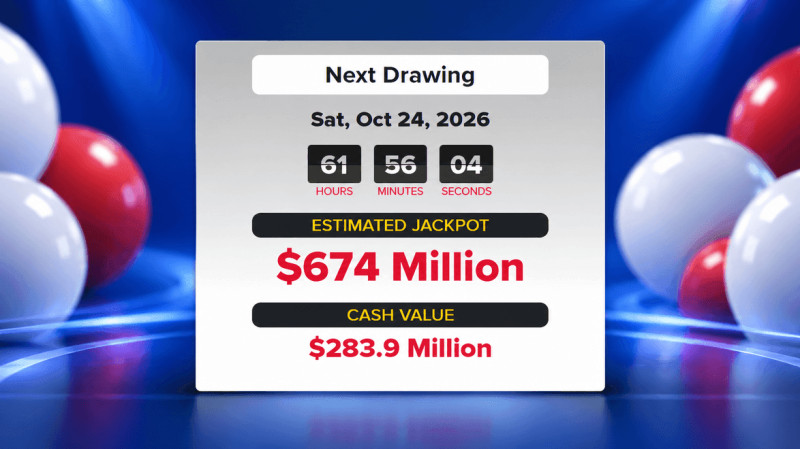 Powerball Jackpot Reaches $674 Million in Saturday Oct. 24 Drawing