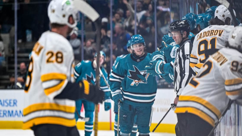 Sharks fall 6-3 to Bruins as Stenberg scores first multi‑point game