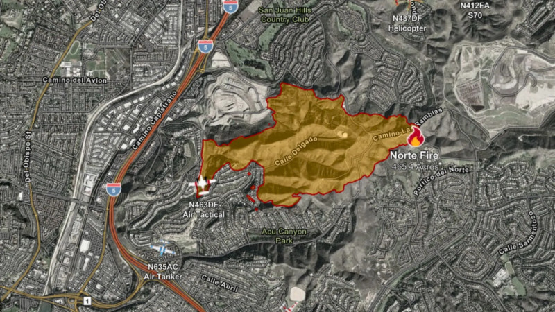 Norte Fire in Southern California burns 570 acres, 5% contained